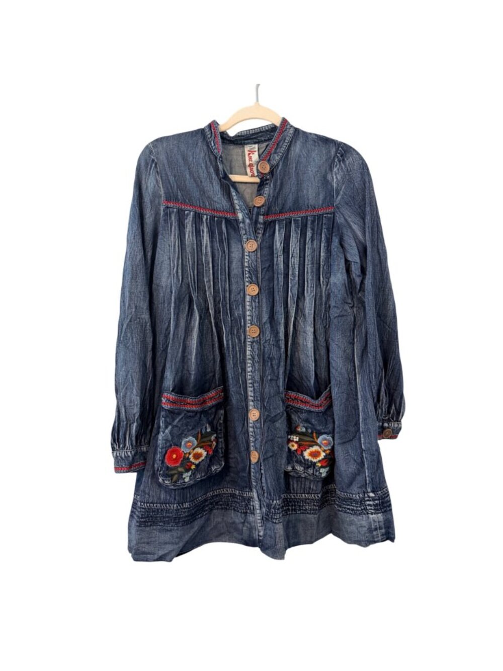 Keer Qibown Embroidered Denim Tunic Jacket Floral Pockets & Button Front Size S - Picture 2 of 12